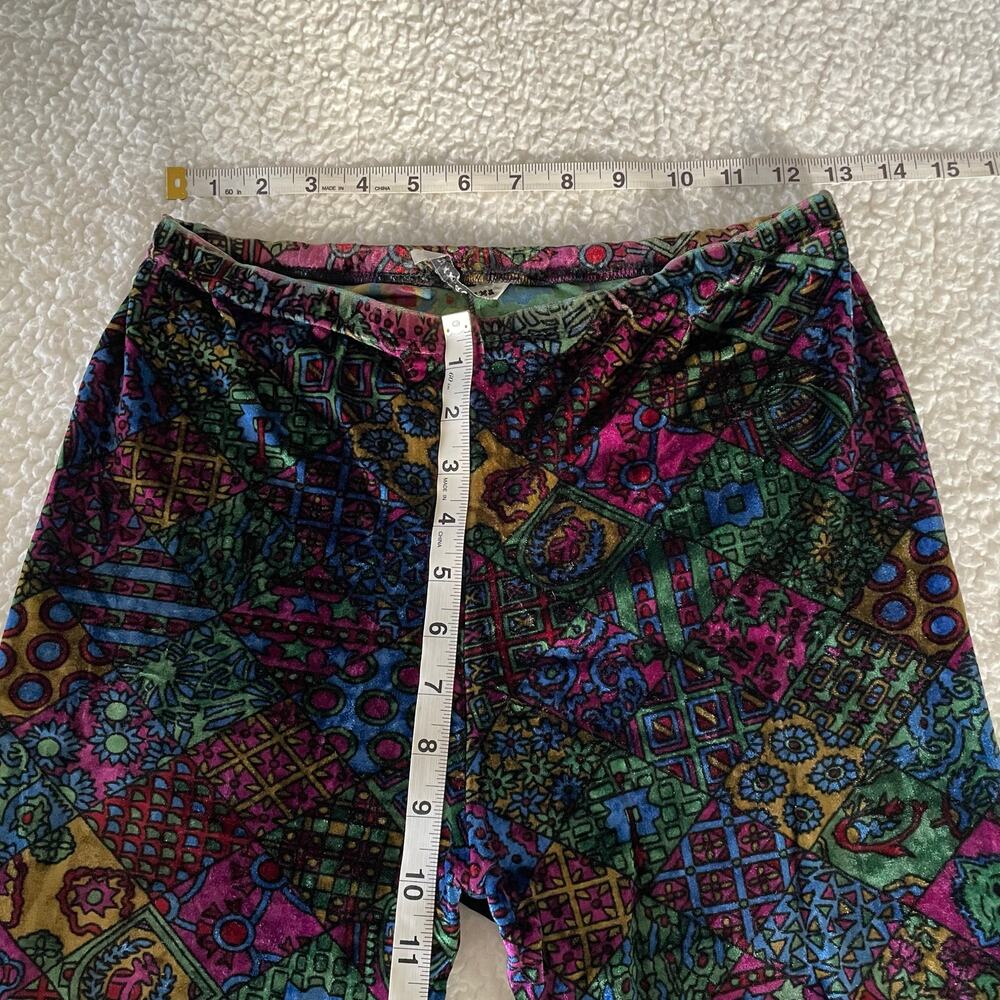 Vintage Ymaginer Patchwork Blue Velvet Leggings Made in France 90s Trippy Print - Picture 6 of 8